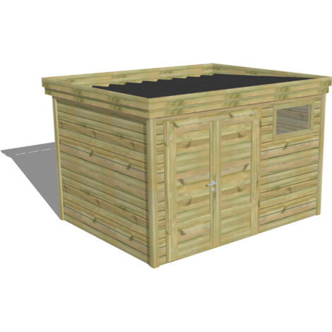ABRI DE JARDIN bois Pin autoclave 27mm - 3,44x2,64m / 9,1m2 - Bac acier - Abri Français