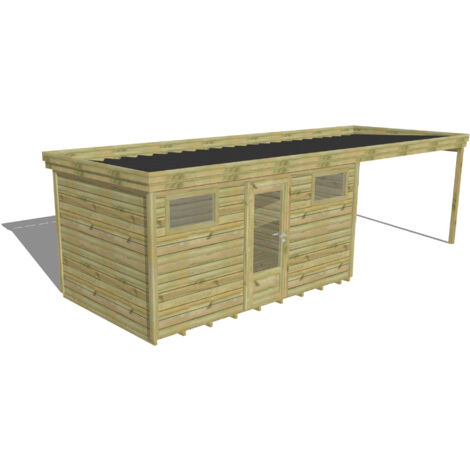 ABRI DE JARDIN bois Pin autoclave 27mm - 7,84x2,64m / 20,7m2 - Bac acier - Plancher bois