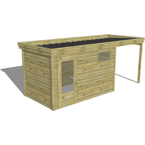 ABRI DE JARDIN bois Pin autoclave 27mm - 5,44x2,14m / 11,6m2 - Bac acier - Abri Français
