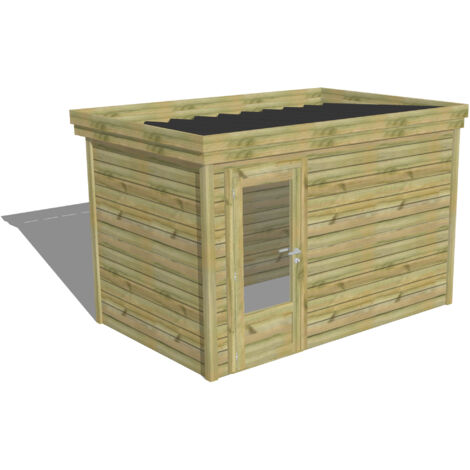 ABRI DE JARDIN bois Pin autoclave 27mm - 3,44x2,14m / 7,4m2 - Bac acier - Abri Français