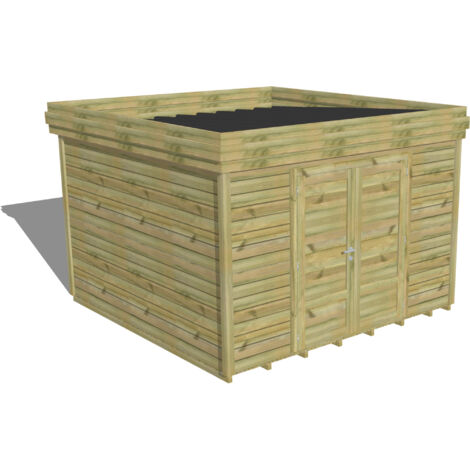 ABRI DE JARDIN bois Pin autoclave 27mm - 3,44x3,44m / 11,8m2 - Bac acier - Plancher bois
