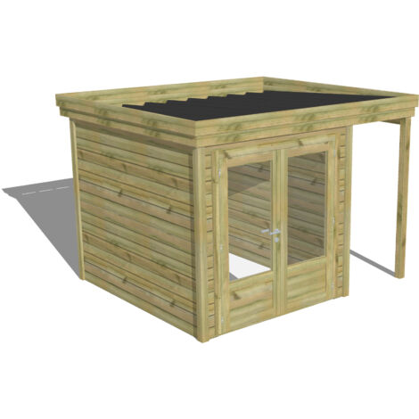 ABRI DE JARDIN bois Pin autoclave 27mm - 3,14x2,64m / 8,3m2 - Bac acier - Abri Français