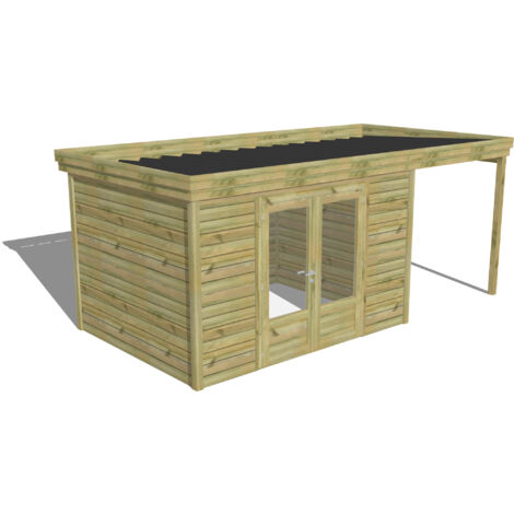 ABRI DE JARDIN bois Pin autoclave 27mm - 5,44x2,64m / 14,4m2 - Bac acier - Abri Français