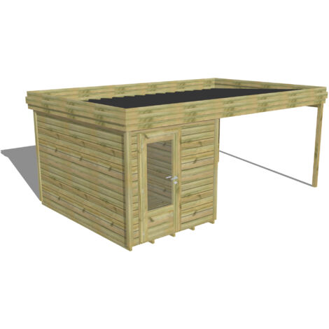 ABRI DE JARDIN bois Pin autoclave 27mm - 5,64x3,44m / 19,4m2 - Bac acier - Plancher bois