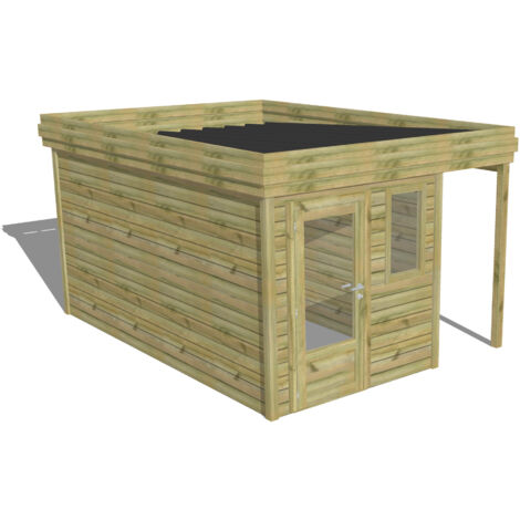 ABRI DE JARDIN bois Pin autoclave 27mm - 3,14x4,34m / 13,6m2 - Bac acier - Abri Français