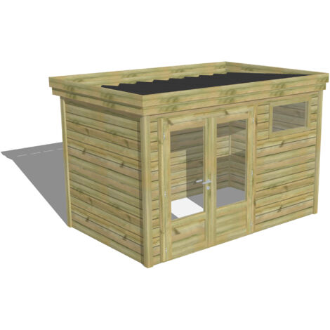 ABRI DE JARDIN bois Pin autoclave 27mm - 3,44x2,14m / 7,4m2 - Bac acier - Abri Français
