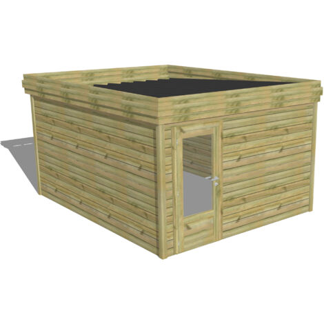 ABRI DE JARDIN bois Pin autoclave 27mm - 3,44x4,34m / 14,9m2 - Bac acier - Abri Français
