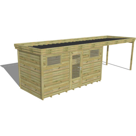 ABRI DE JARDIN bois Pin autoclave 27mm - 7,84x2,14m / 16,8m2 - Bac acier - Plancher bois