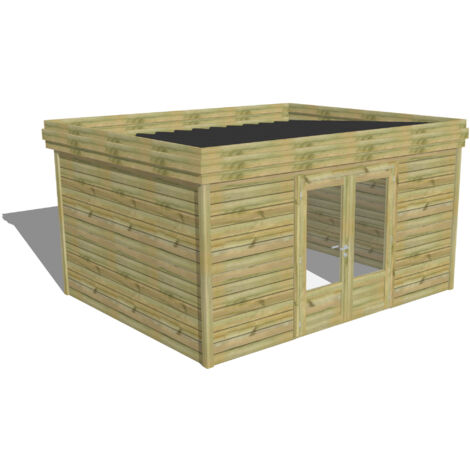 ABRI DE JARDIN bois Pin autoclave 27mm - 4,34x3,44m / 14,9m2 - Bac acier - Abri Français