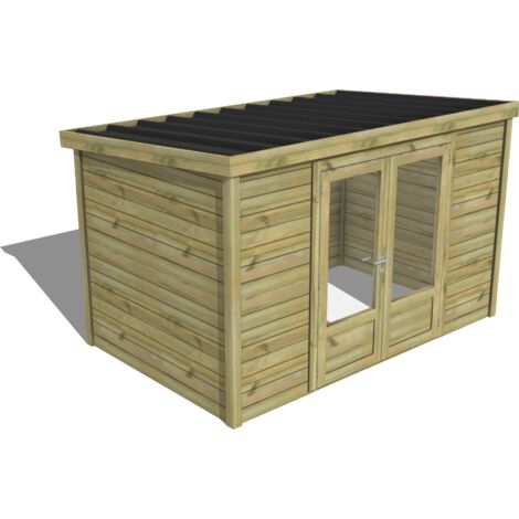 Abri Français – Abri de jardin en pin traité autoclave 28mm – Bac acier – Dimensions 3,44x2,14m – Hauteur intérieure 1,95m – Fabrication française