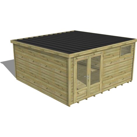 ABRI DE JARDIN bois traité 27mm, Essentiel, 4,3x4,3m, 19m2, Plancher