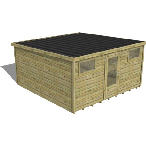 ABRI DE JARDIN bois traité 27mm, Essentiel, 4,3x4,3m, 19m2, Plancher (1/3)