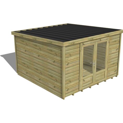 ABRI DE JARDIN bois traité 27mm, Essentiel, 3,4x3,4m, 12m2, Plancher