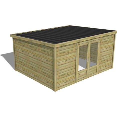 ABRI DE JARDIN bois traité 27mm, Essentiel, 4,3x3,4m, 15m2