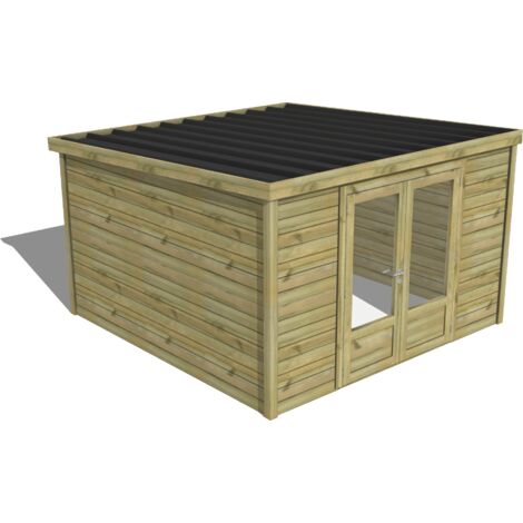 Abri de jardin en bois traité autoclave 28mm – Dimensions 3,4x3,4m – Idéal pour rangement outils et mobilier extérieur – Installation rapide – Abri Français