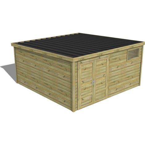 ABRI DE JARDIN bois traité 27mm, Essentiel, 4,3x4,3m, 19m2