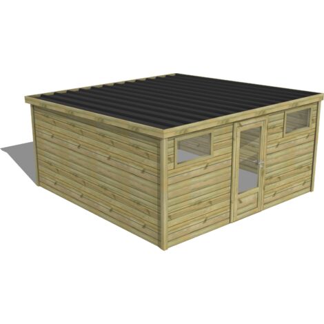 ABRI DE JARDIN bois traité 27mm, Essentiel, 4,3x4,3m, 19m2