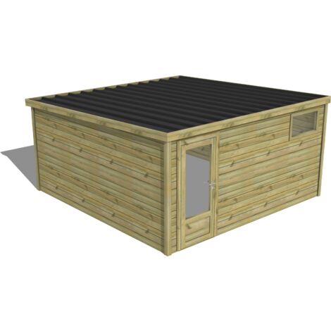 ABRI DE JARDIN bois traité 27mm, Essentiel, 4,3x4,3m, 19m2