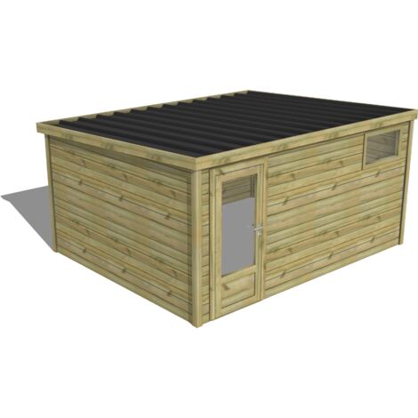 ABRI DE JARDIN bois traité 27mm, Essentiel, 4,3x3,4m, 15m2