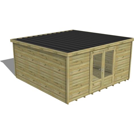 ABRI DE JARDIN bois traité 27mm, Essentiel, 4,3x4,3m, 19m2, Plancher