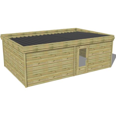 ABRI DE JARDIN bois traité 27mm, 7,3x4,3m, 32m2