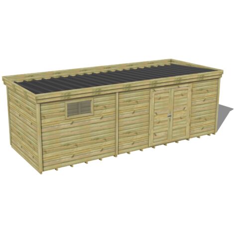 Abri Français – Abri de jardin bois pin traité autoclave 28mm – 6,775x2,52m – Bac acier laqué gris – Plancher en bois massif 17,1m²