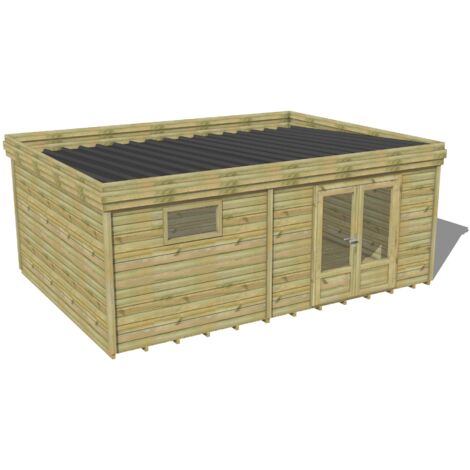 ABRI DE JARDIN bois traité 27mm, 6,5x4,3m, 28m2, Plancher