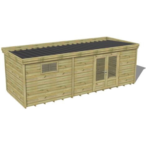ABRI DE JARDIN bois traité 27mm, 7,4x2,6m, 20m2, Plancher