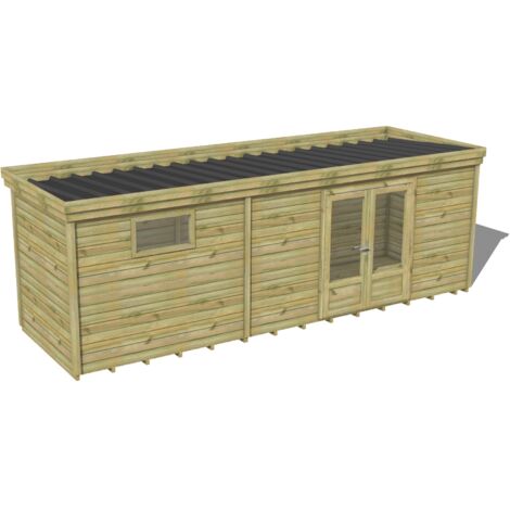 ABRI DE JARDIN bois traité 27mm, 7,4x2,1m, 16m2, Plancher