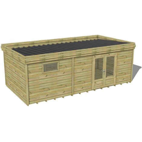 ABRI DE JARDIN bois traité 27mm, 7,4x3,4m, 25m2, Plancher