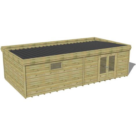 ABRI DE JARDIN bois traité 27mm, 9,1x4,3m, 39m2, Plancher