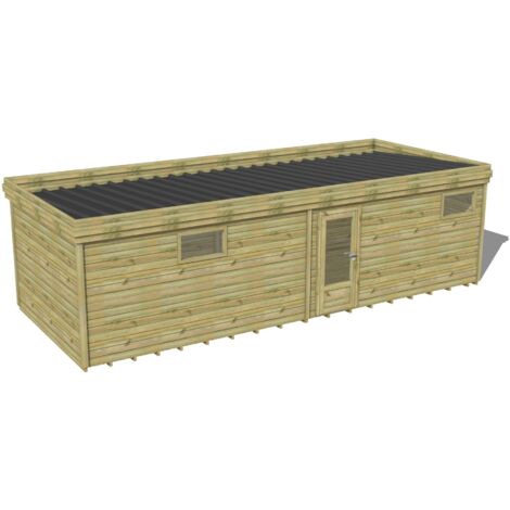 ABRI DE JARDIN bois traité 27mm, 9,1x3,4m, 31m2, Plancher