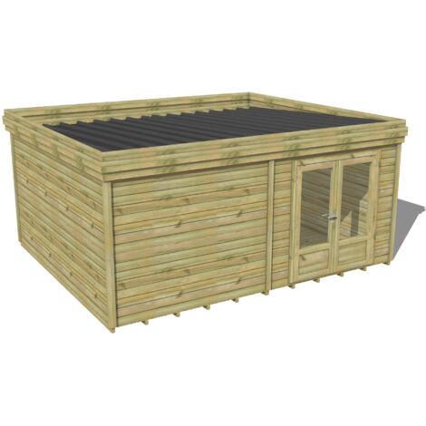 ABRI DE JARDIN bois traité 27mm, 5,7x4,3m, 25m2, Plancher