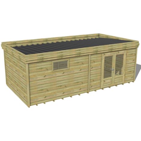 ABRI DE JARDIN bois traité 27mm, 7,3x3,4m, 25m2, Plancher (1/3)