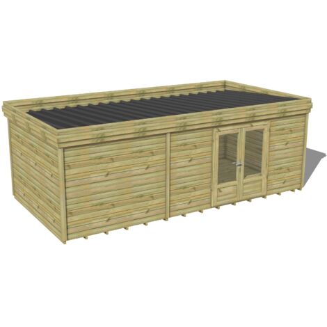 ABRI DE JARDIN bois traité 27mm, 7,4x4,3m, 32m2, Plancher