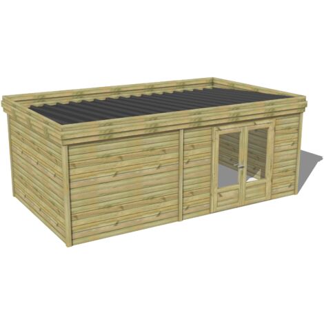 ABRI DE JARDIN bois traité 27mm, 6,5x3,4m, 22m2