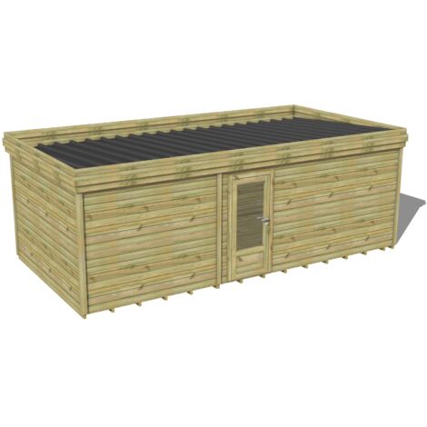ABRI DE JARDIN bois traité 27mm, 7,4x4,3m, 32m2, Plancher