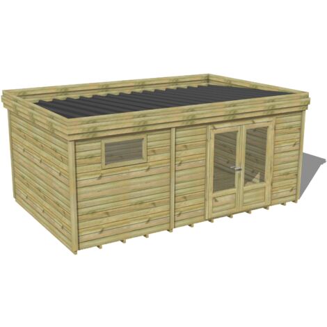 ABRI DE JARDIN bois traité 27mm, 6x3,4m, 21m2, Plancher