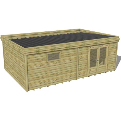 ABRI DE JARDIN bois traité 27mm, 7,3x4,3m, 32m2, Plancher