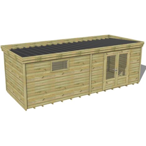 Abri de jardin en bois traité autoclave 28mm – Dimensions 7,4x2,9m – Plancher en bois massif – Garantie 10 ans sur le traitement – Abri Français