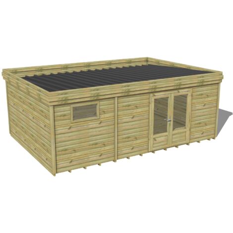 Abri Français – Abri de jardin bois pin traité autoclave 28mm – 6,5x4,6m – Bac acier laqué gris – Plancher en bois massif – Installation rapide