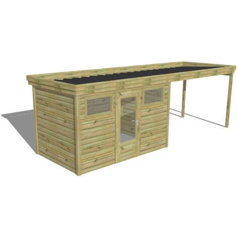 ABRI DE JARDIN bois Pin autoclave 27mm - 6,94x2,14m / 14,9m2 - Bac acier - Abri Français (1/5)