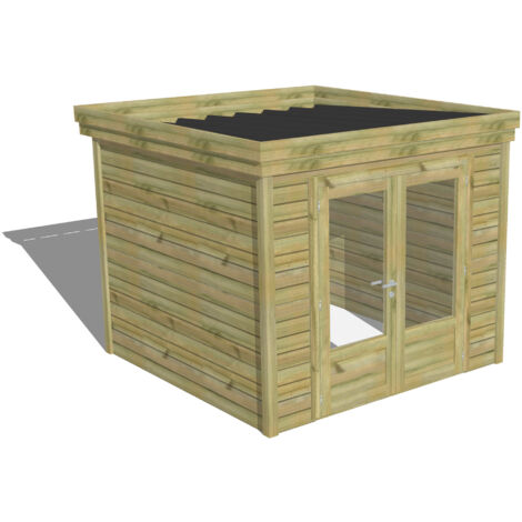 ABRI DE JARDIN bois Pin autoclave 27mm - 2,64x2,64m / 7m2 - Bac acier - Abri Français (1/5)