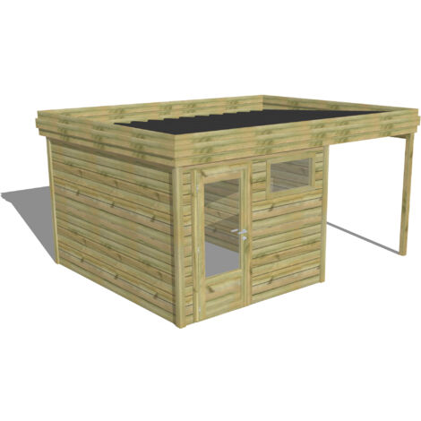 ABRI DE JARDIN bois Pin autoclave 27mm - 4,64x3,44m / 16m2 - Bac acier - Abri Français