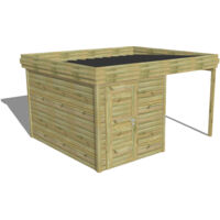 ABRI DE JARDIN bois Pin autoclave 27mm - 4,14x3,44m / 14,2m2 - Bac acier - Abri Français