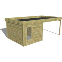 ABRI DE JARDIN bois Pin autoclave 27mm - 6,14x3,44m / 21,1m2 - Bac acier - Abri Français