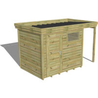 ABRI DE JARDIN bois Pin autoclave 27mm - 3,64x2,14m / 7,8m2 - Bac acier - Plancher bois