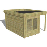 ABRI DE JARDIN bois Pin autoclave 27mm - 3,14x4,34m / 13,6m2 - Bac acier - Plancher bois