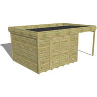 ABRI DE JARDIN bois Pin autoclave 27mm - 5,44x3,44m / 18,7m2 - Bac acier - Plancher bois