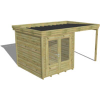 ABRI DE JARDIN bois Pin autoclave 27mm - 4,14x2,64m / 10,9m2 - Bac acier - Plancher bois